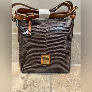 Dooney & Bourke Lizard Embossed Letter Carrier Crossbody Grey NEW